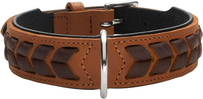 HUNTER EL PASO Hundehalsband, Leder, geschmeidig, geflochten, 55 (M), cognac/schwarz 55 (M) cognac/s