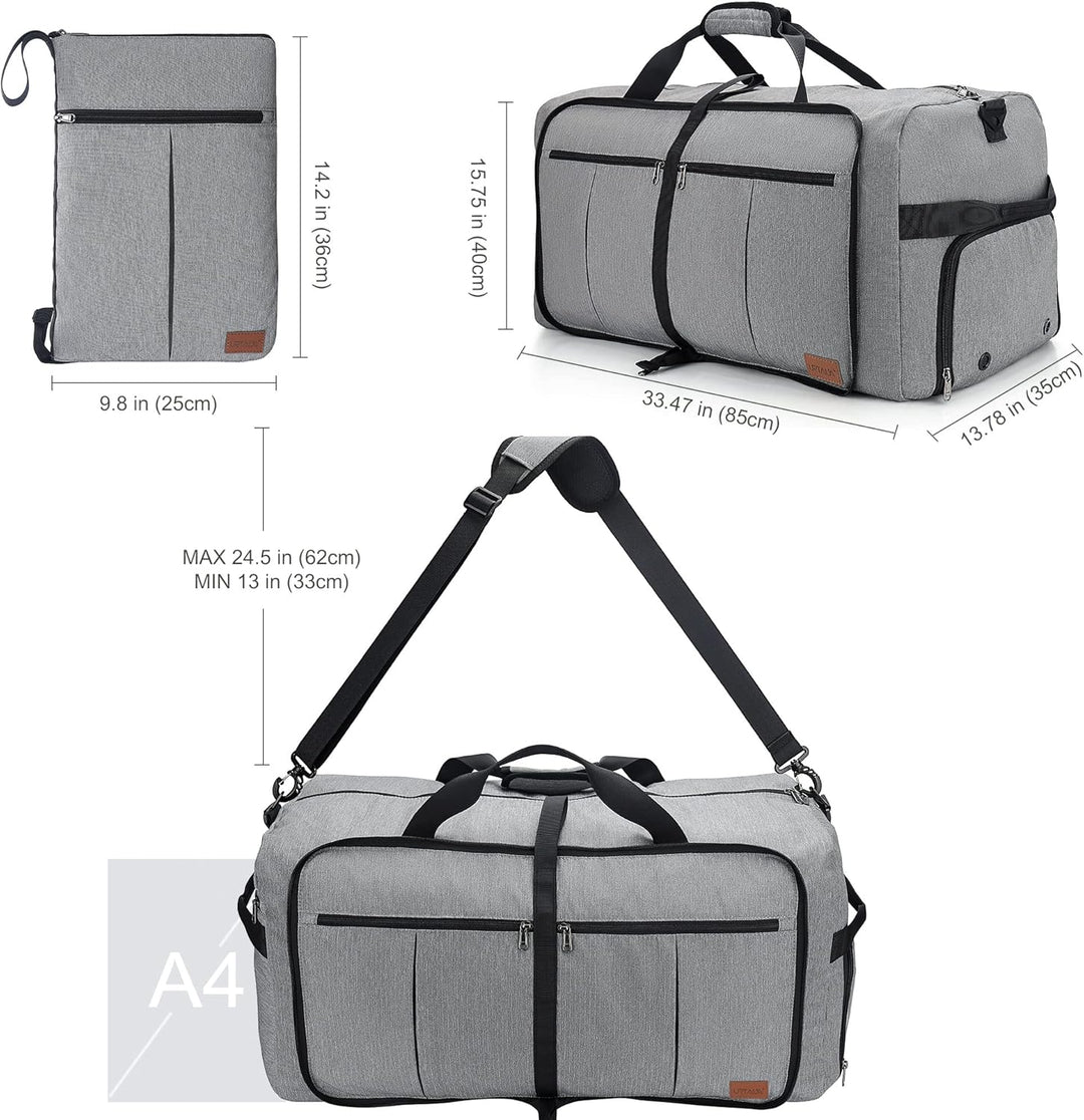 Urtala Faltbare Reisetasche für Herren & Damen, 120L Gross Weekender Übernachtungstasche mit Schuhfa