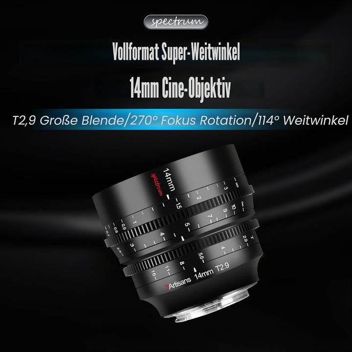 7artisans 14mm T2.9 Full-Frame 114°Weitwinkelobjektiv,Kompatibel für Sony A7 Series A7R A75 A7SII A9
