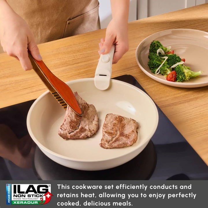 Karaca Comfort 6-tlg Keramik-Kochgeschirrset mit abnehmbaren Griffen, Ofen- und Herdgeeignet Topfset