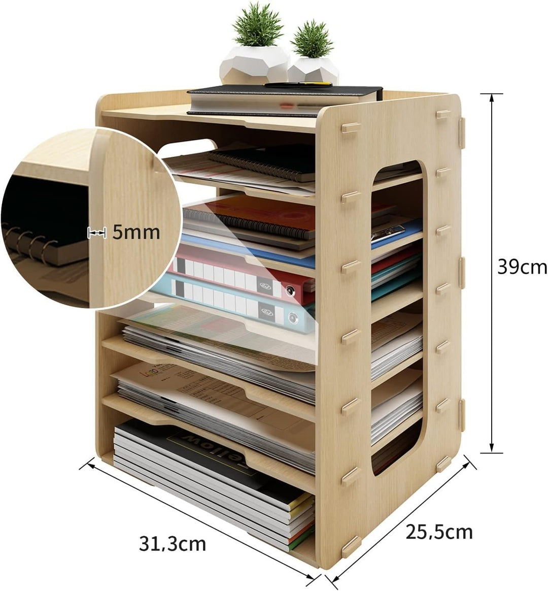 PUNCIA Dokumentenablage A4 Briefablage 7 Ablagefächer Holz Schreibtisch Datei Organizer Papierablage