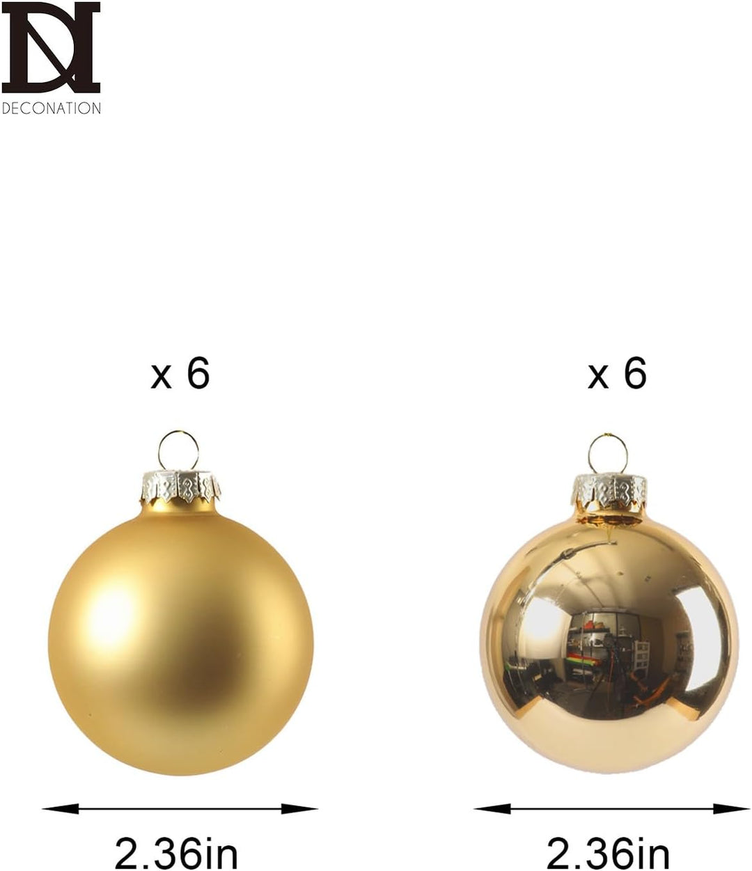 DN DECONATION Weihnachtskugeln Set, 12-teilig - Gold Glaskugeln 6cm Glänzend & Matt, Christbaumkugel