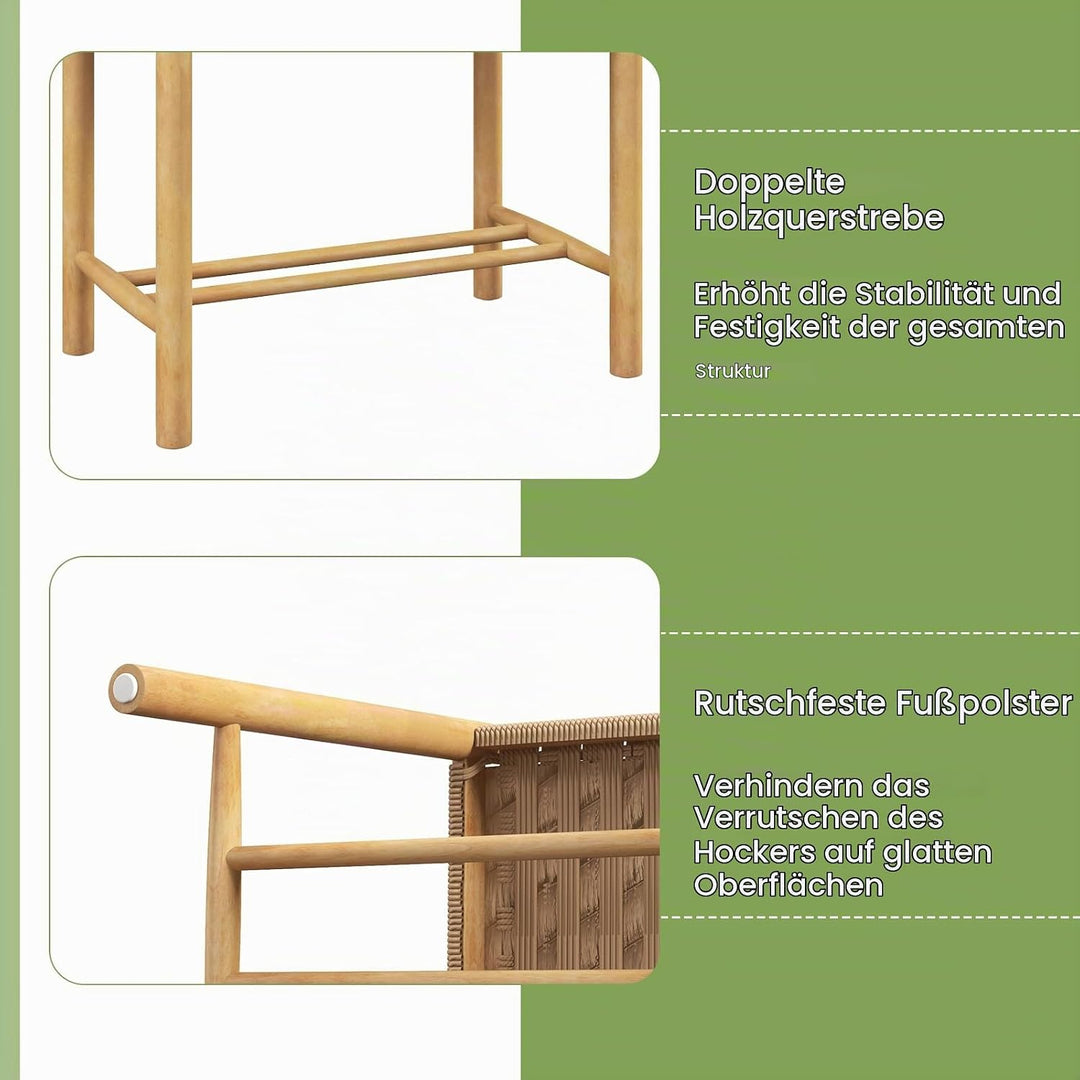 GIANTEX Barhocker 2er Set Barstühle, Esszimmerstühle Küchenstühle Holz &amp; geflochtenem Papier, Tresen