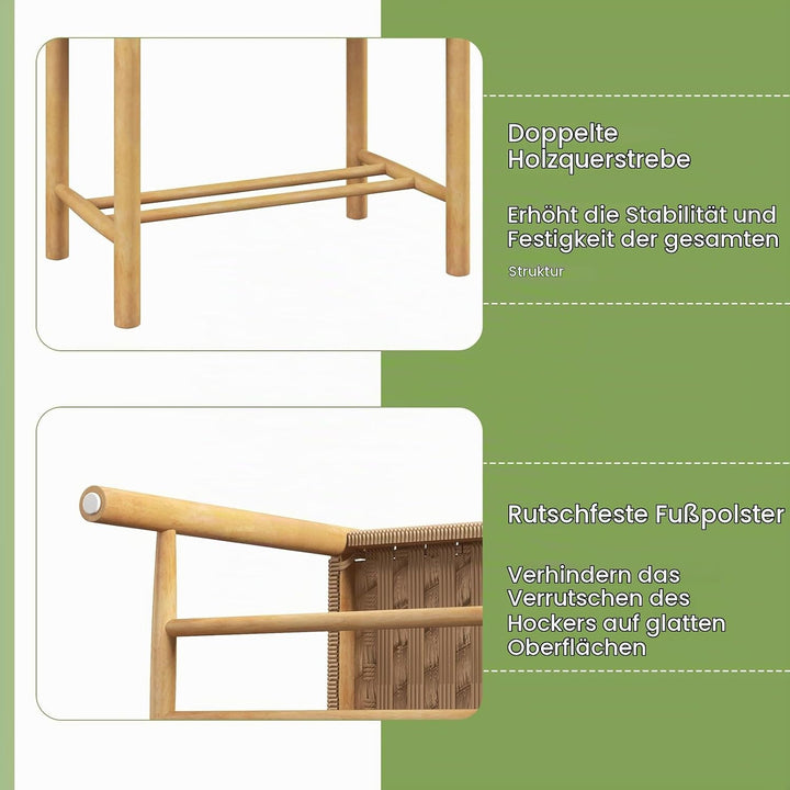GIANTEX Barhocker 2er Set Barstühle, Esszimmerstühle Küchenstühle Holz &amp; geflochtenem Papier, Tresen
