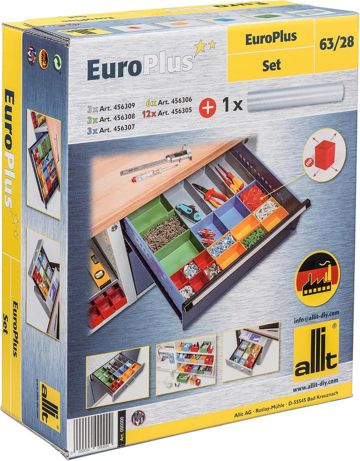 Allit 457370 Schubladen rot/gelb/blau/grün/grau EuroPlus Set 63/22, 450 x 500 x 63mm 450 x 500 x 63m