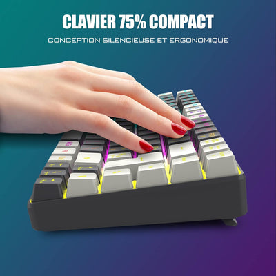 RedThunder K84 Combo Tastatur und Maus, kabellos, AZERTY, Französisch, wiederaufladbarer Akku mit RG