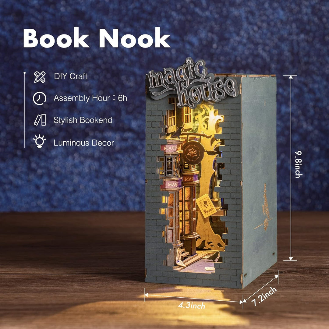 ROBOTIME 3D Bücherstand Holz Puppenhaus Miniaturraum mit Möbeln und Zubehör Bastelsets (Magisches Ha