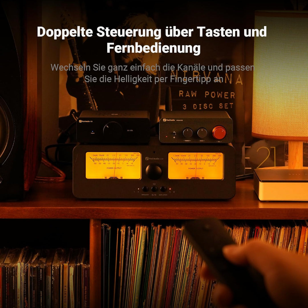 [Verbessert] Fosi Audio LC30 VU Meter Verstärker Lautsprecherwähler-Box, 2-Wege Analog-Audioschalter