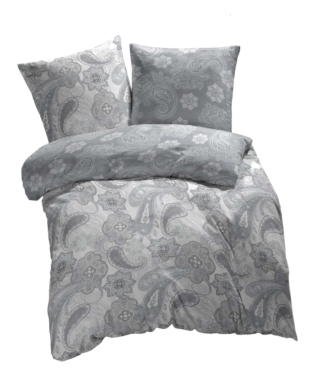 ETÉREA Mako Satin Bettwäsche 200x200cm + 2X 80x80cm - 100% Baumwolle Bettbezug Paisley Florina natür