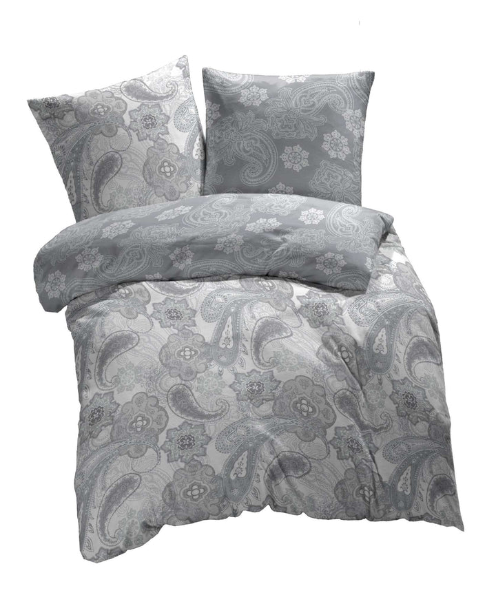 ETÉREA Mako Satin Bettwäsche 200x200cm + 2X 80x80cm - 100% Baumwolle Bettbezug Paisley Florina natür