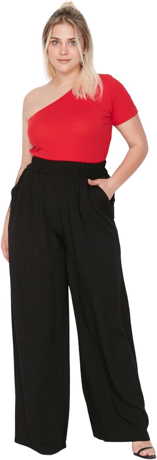 Trendyol Damen Gerade Weites Bein Normale Taille Hosen in Plus Size