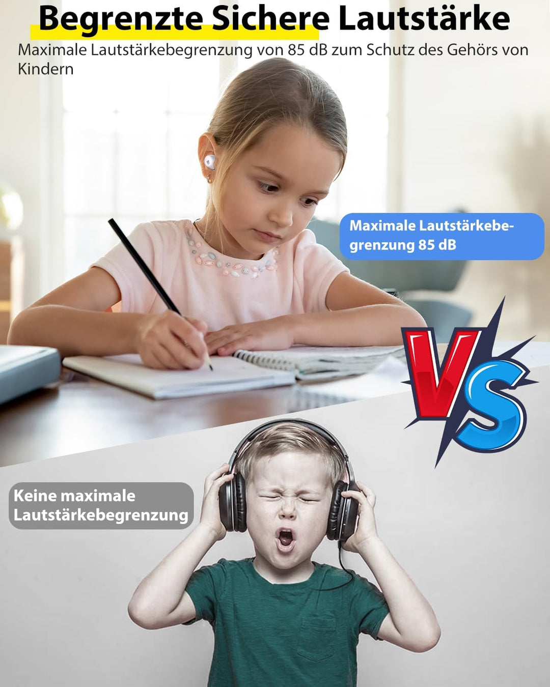 Bluetooth Kopfhörer Kinder, In Ear Kinder Kopfhörer mit 85 dB Lautstärkebegrenzung, Niedliche Panda