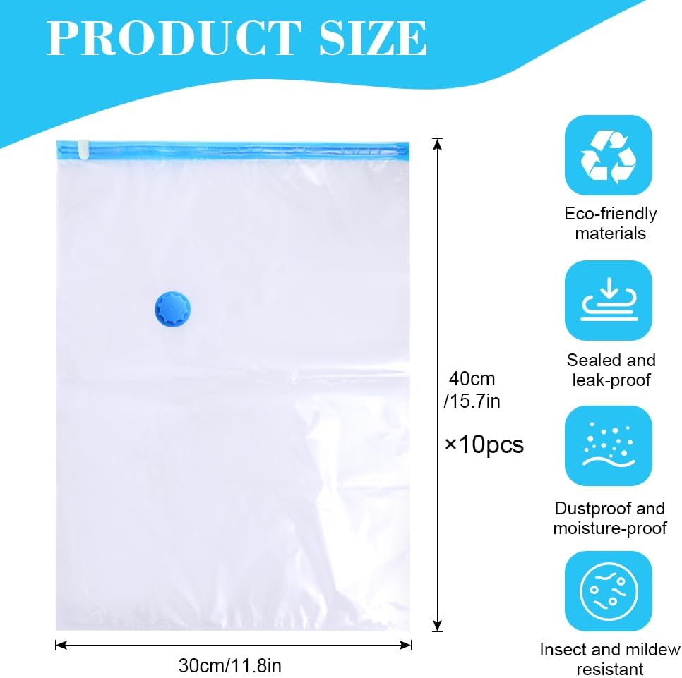 10 Stück Vakuumbeutel für Kleidung 30X40 cm,Wakumsäcke Kleidung Staubsauger,Vakuumierbeutel Bettdeck