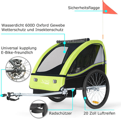Tiggo VS Kinderanhänger Fahrradanhänger Anhänger Kinderfahrradanhänger 50201 Grün