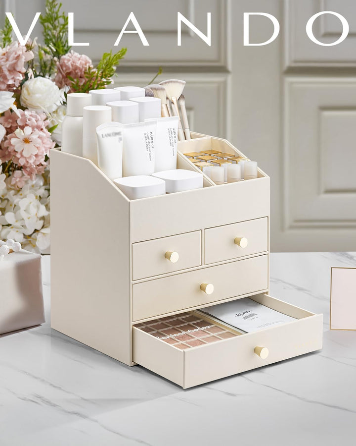 Vlando Make up Organizer mit 4 Schubladen, Schminktisch Organizer, Kosmetik Organizer, Schmink Organ