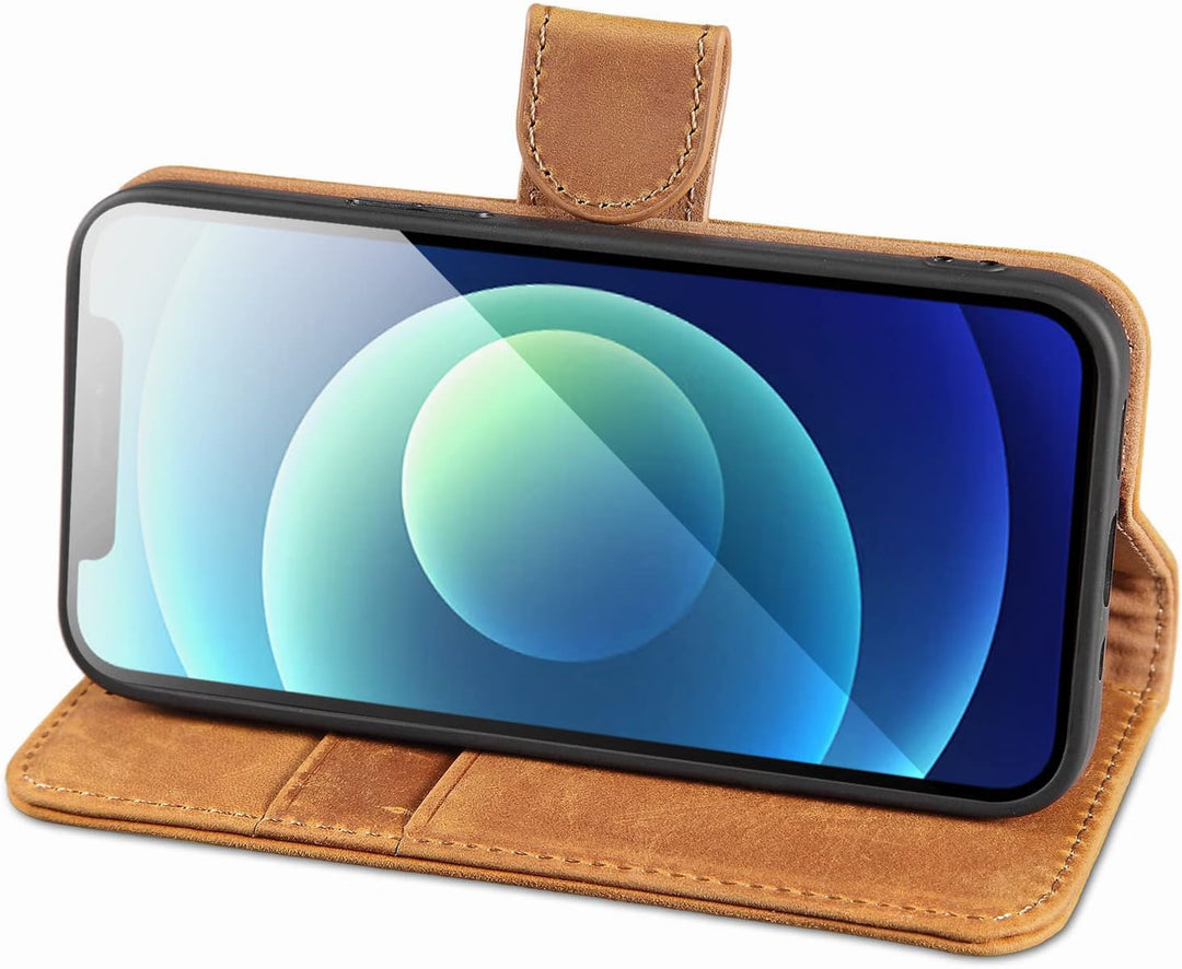 LENSUN Echtleder Hülle für iPhone 12 Mini, Handyhülle [Echtes Leder][Magnetverschluss][RFID Schutz]