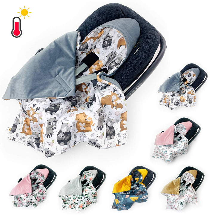 BABEES Einschlagdecke für Babyschale Autositz FRÜHLING Sommer, Universal, Velvet Baby Decke mit Klet