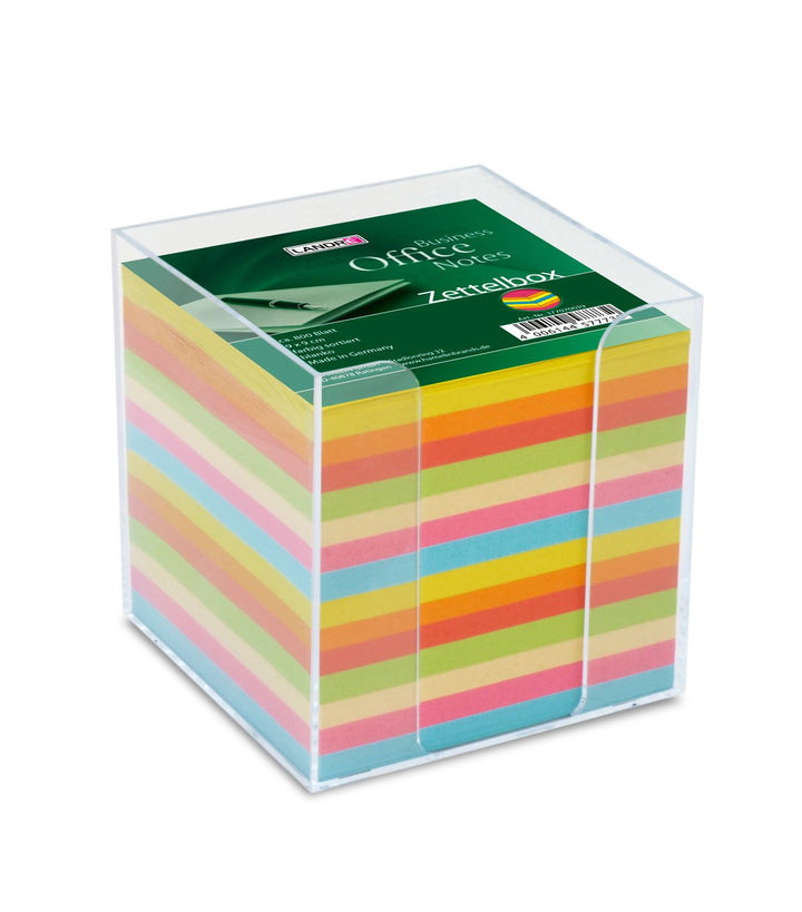 Landré Zettelbox, 9x9cm, 800 Blatt, bunte Notiz-Zettel Zettelbox klar mit bunten Zettelkasteneinlage