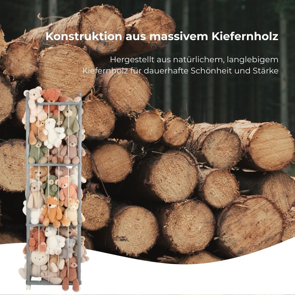 Holz-Stofftier-Aufbewahrungsständer mit Rädern, Hoher Spielzeugorganizer für Kinderzimmer, mit wasse