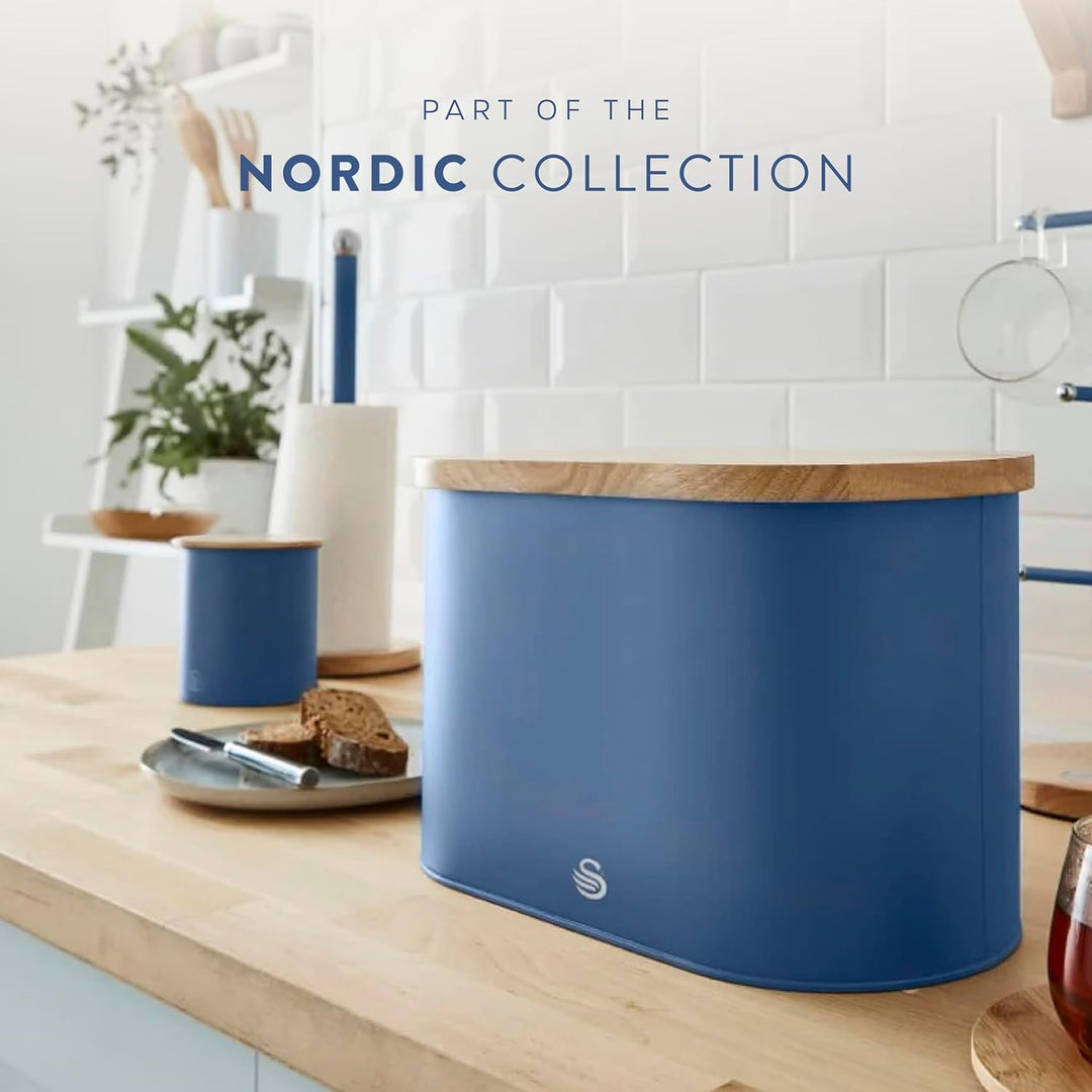 Swan Nordic Brotkasten, Deckel aus Bambusschneidebrett, Bread Bin aus Kohlenstoffstah für die Aufbew
