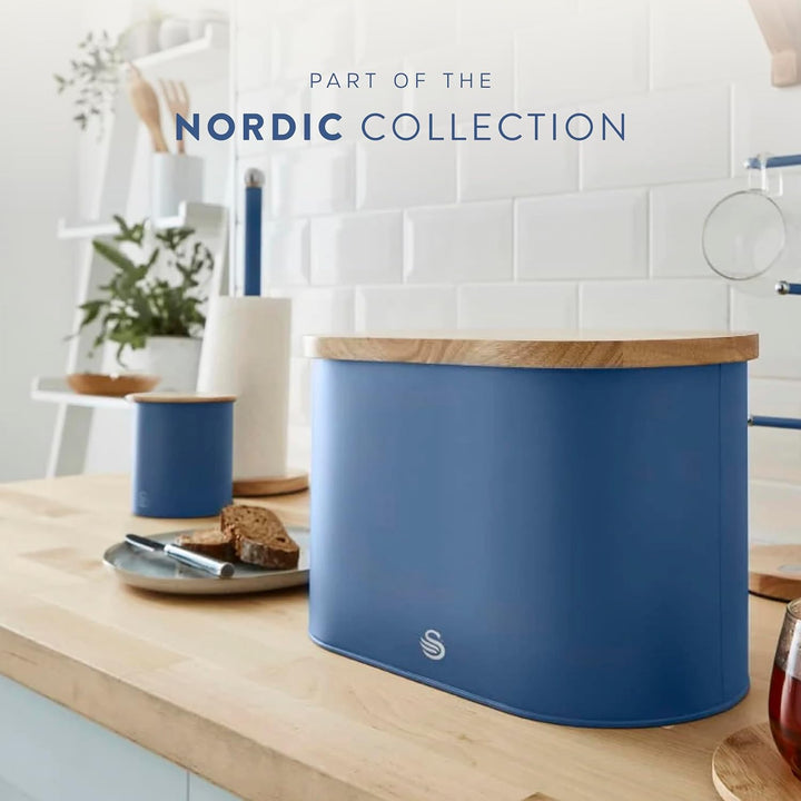 Swan Nordic Brotkasten, Deckel aus Bambusschneidebrett, Bread Bin aus Kohlenstoffstah für die Aufbew