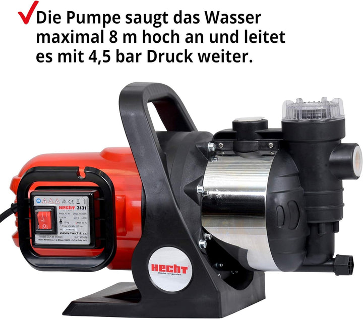 HECHT Kreiselpumpe – leistungsstarke Wasserpumpe mit 1100 Watt (230V), max. 4,5 bar Druck, 4600 l/h