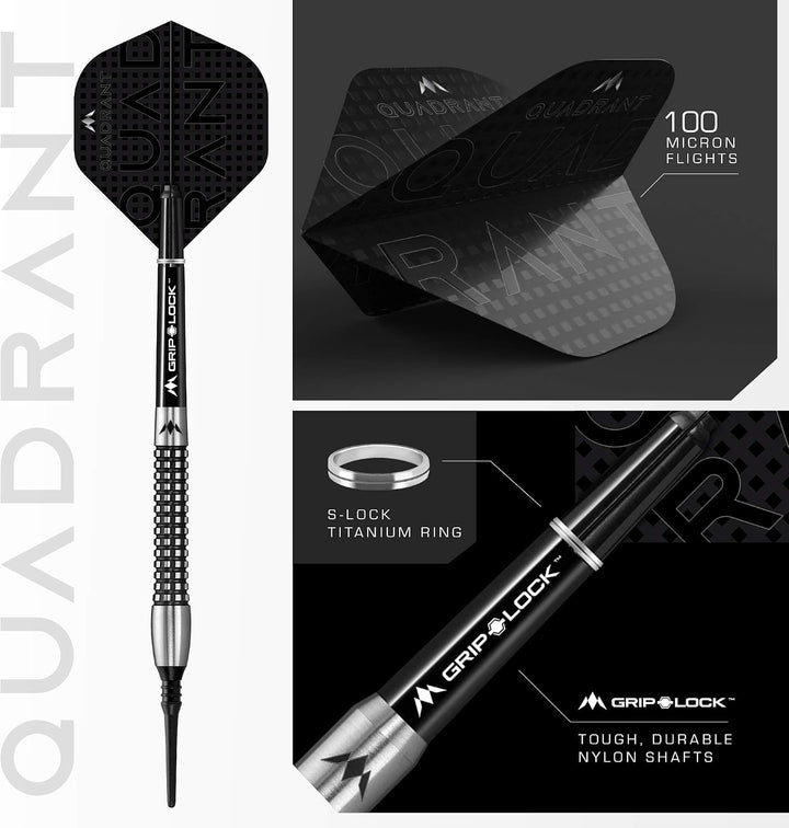 Mission Quadrant Dartpfeile, weiche Spitze, schwarzes Titan M4 20 g, M4 20 g