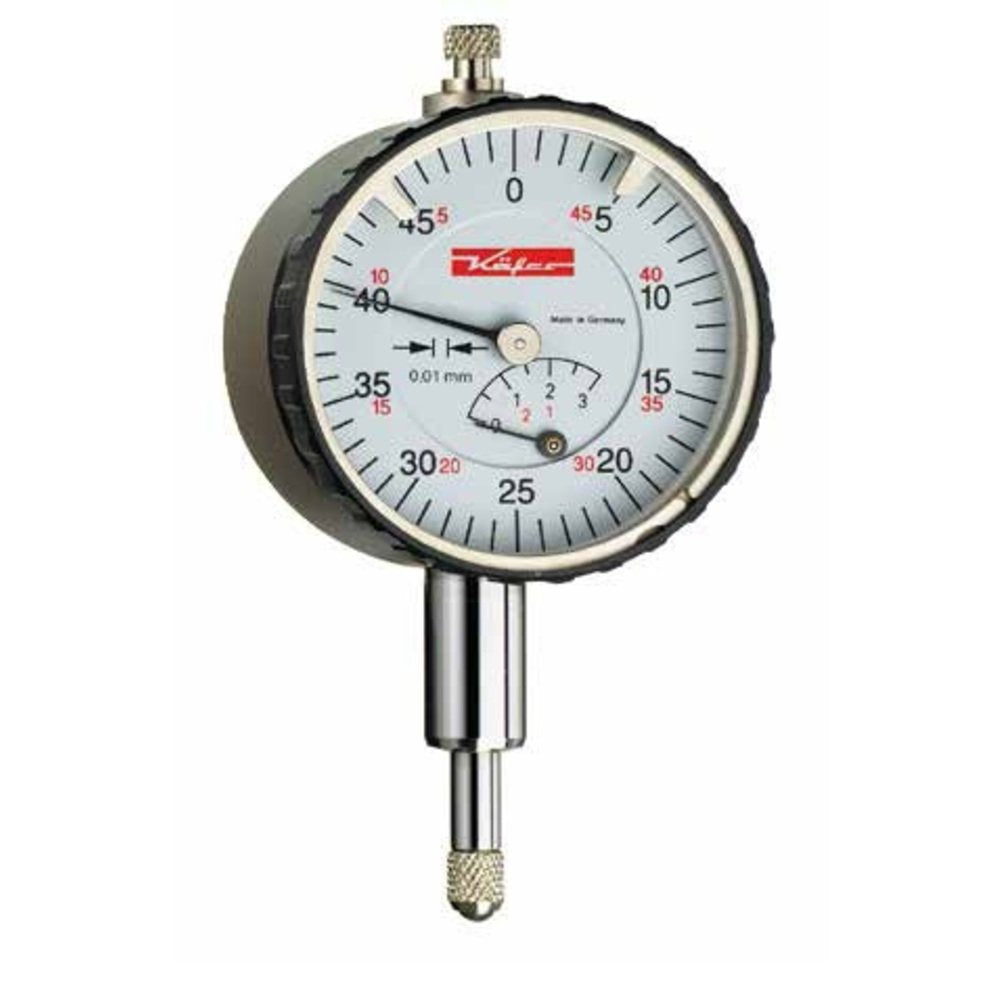 Käfer Messuhr 0-5 mm KM 4/5 TOP Ablesung: 0,01 mm Zffernblatt: 40 mm Zeigerumdrehung: 0.5 mm