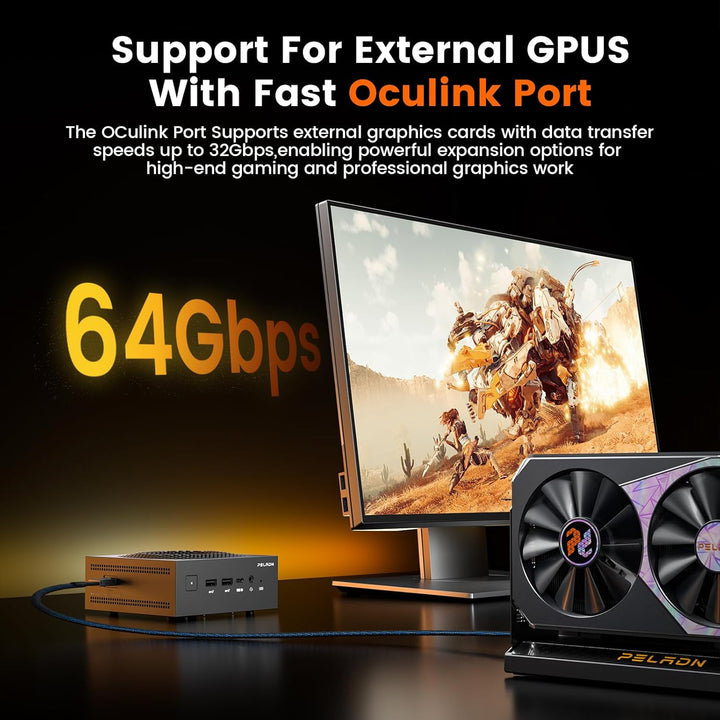 PELADN Mini PC, Ryzen AI 9 HX 370, 24GB LPDDR5X/1TB PCIe 4.0 SSD, Dual 2.5G LAN, USB4 20Gbps Type-C/