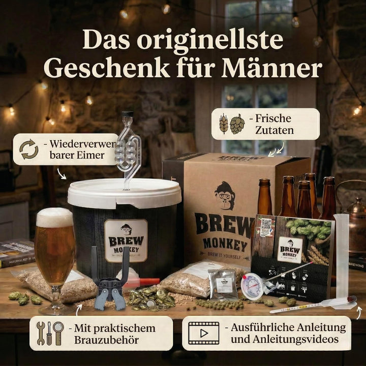 Brew Monkey® Bierbrauset Helles | Luxe Set 5 Liter Bier | 6,4% Vol. | Bier Brauen in der Küche | Bie