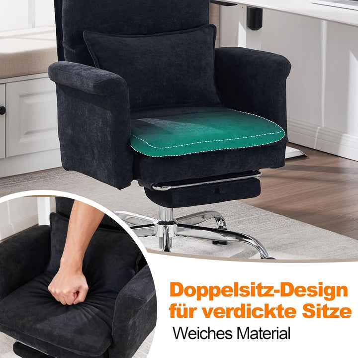 UEV Bürostuhl Ergonomisch mit Fussstütze bis 226kg,klappbare Armlehnen/Dicker Sitzpolsterung/Verstel