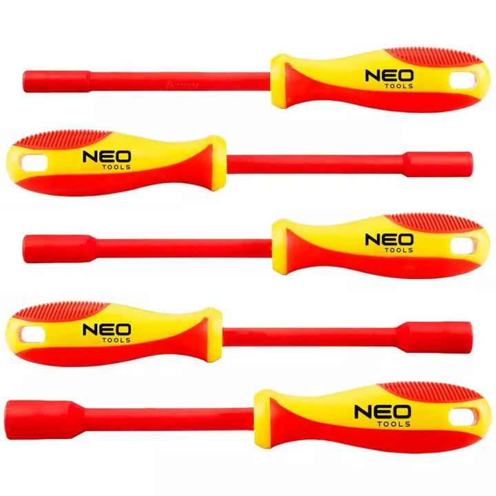 NEO TOOLS VDE Steckschlüssel-Satz Isoliert 5-tlg. | für Aussensechskantschrauben 5,5mm 7mm 8mm 10mm
