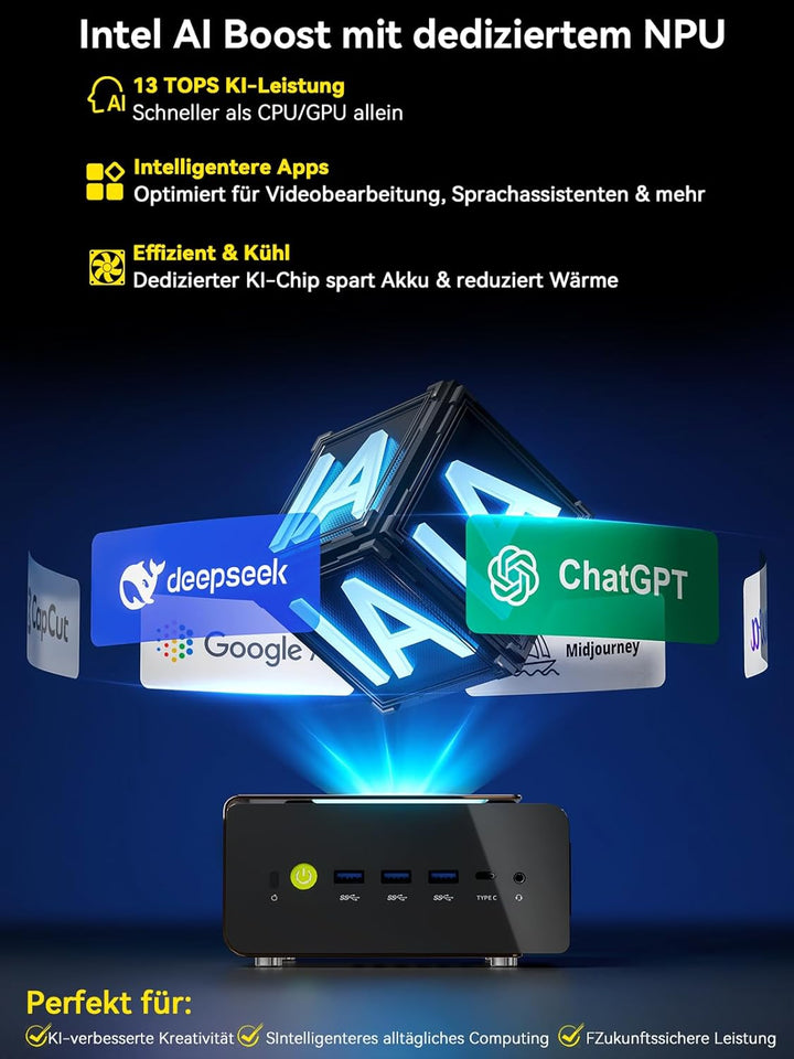GMKtec EVO-T1 Mini-PC AI Ultra 9 285H (bis zu 5,4 GHz) 64GB DDR5 (32GBx2) 1TB PCIe 4.0 SSD (max. 128