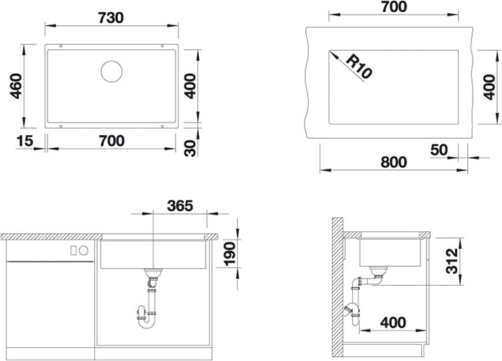 BLANCO SUBLINE 700-U | SILGRANIT schwarz | Einbauart: Unterbau | ohne Ablauffernbedienung | 80er Unt