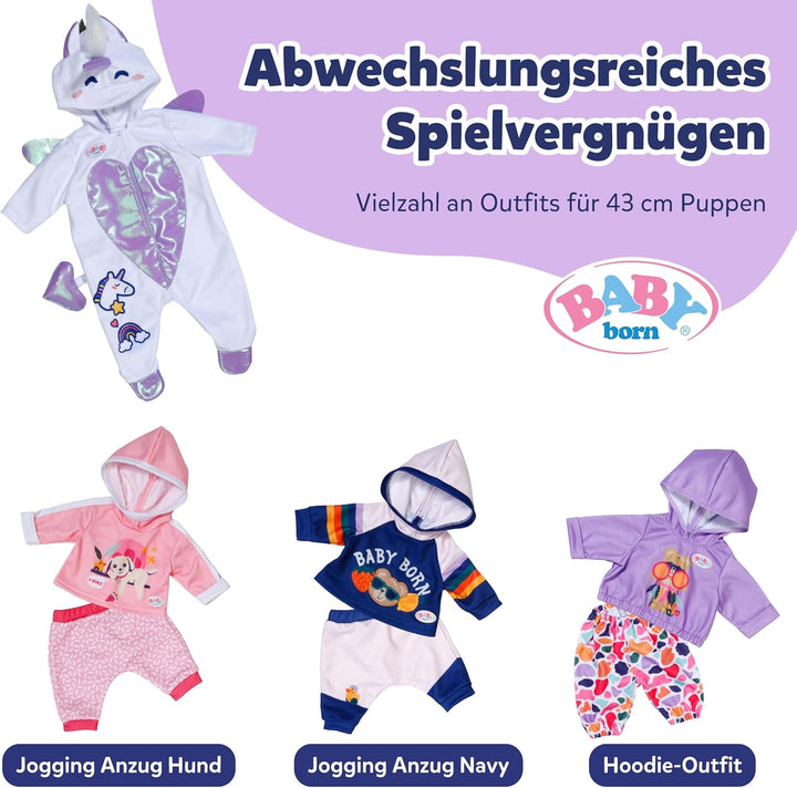 Baby Born Einhornanzug - Mit Kapuze, Stickereien &amp; funkelnden Details - Hochwertiges Puppenzubehör -