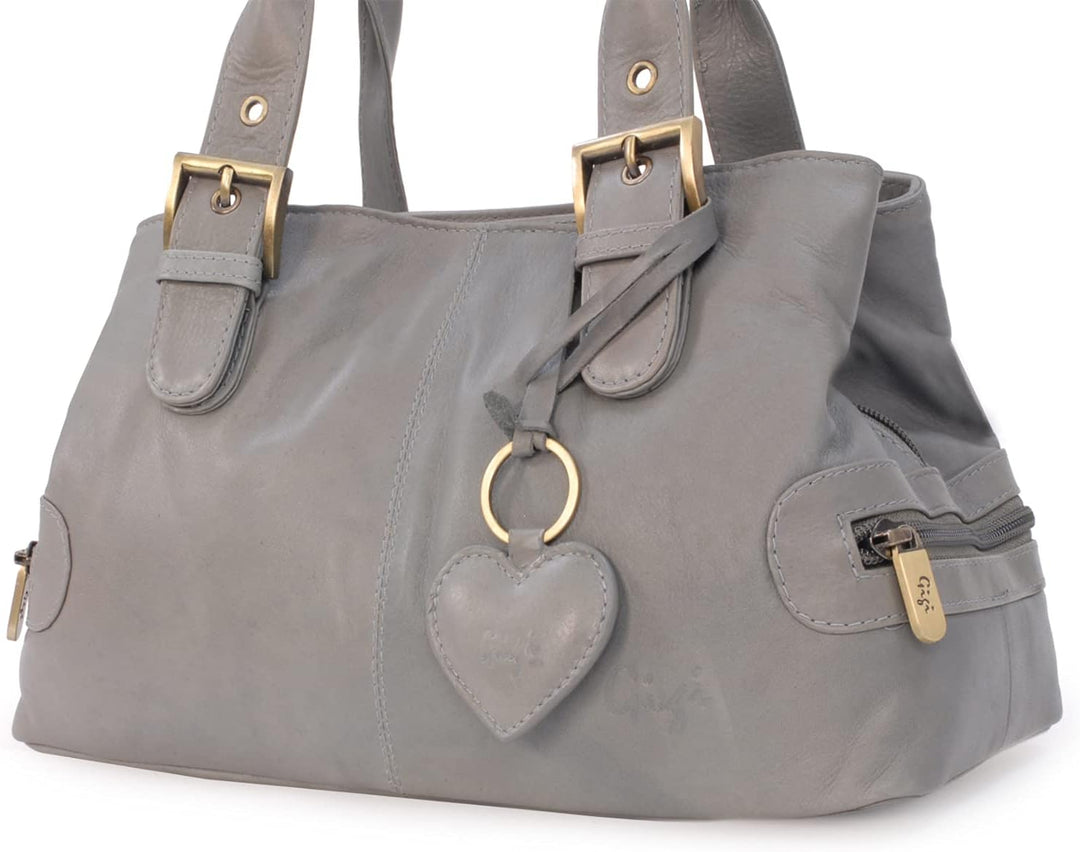 Gigi - Damen Leder Henkeltasche - Handtasche Klein/Mittelgross - mit Herz Schlüsselring - Othello 61