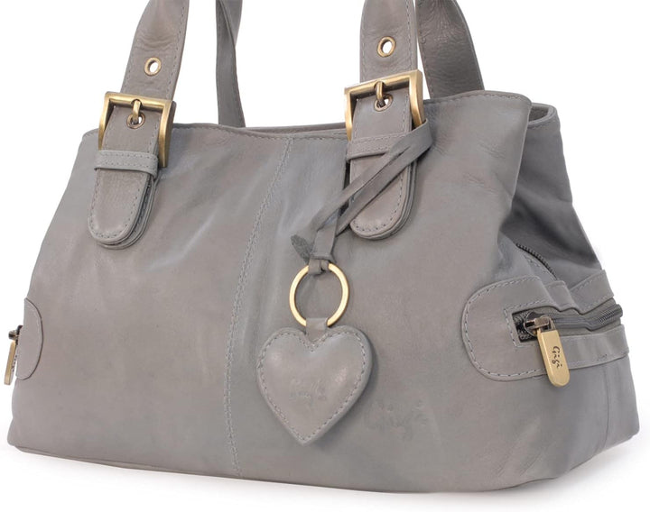 Gigi - Damen Leder Henkeltasche - Handtasche Klein/Mittelgross - mit Herz Schlüsselring - Othello 61