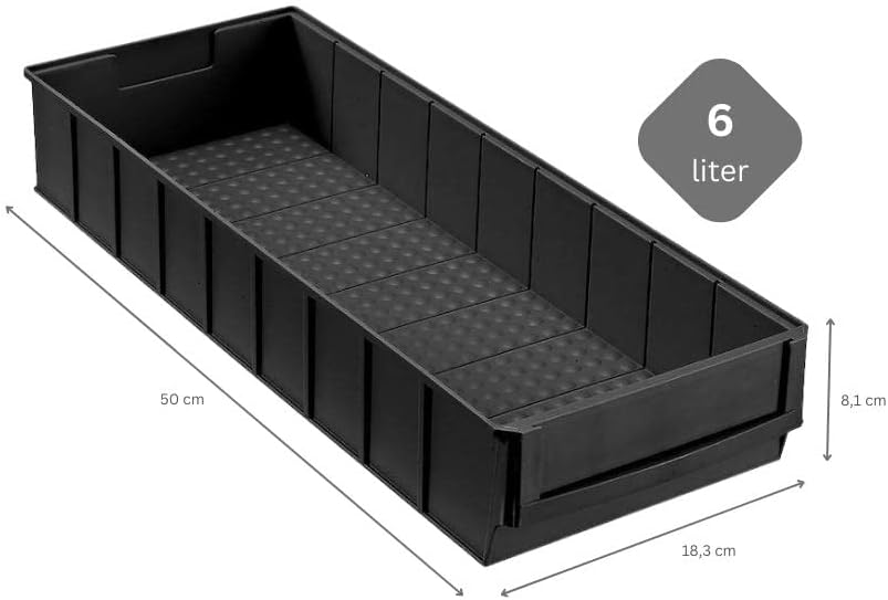 SparSet 5x Leitfähige Industriebox 500 B | HxBxT 8,1x18,3x50cm | 6 Liter | ESD, Sichtlagerkasten, So