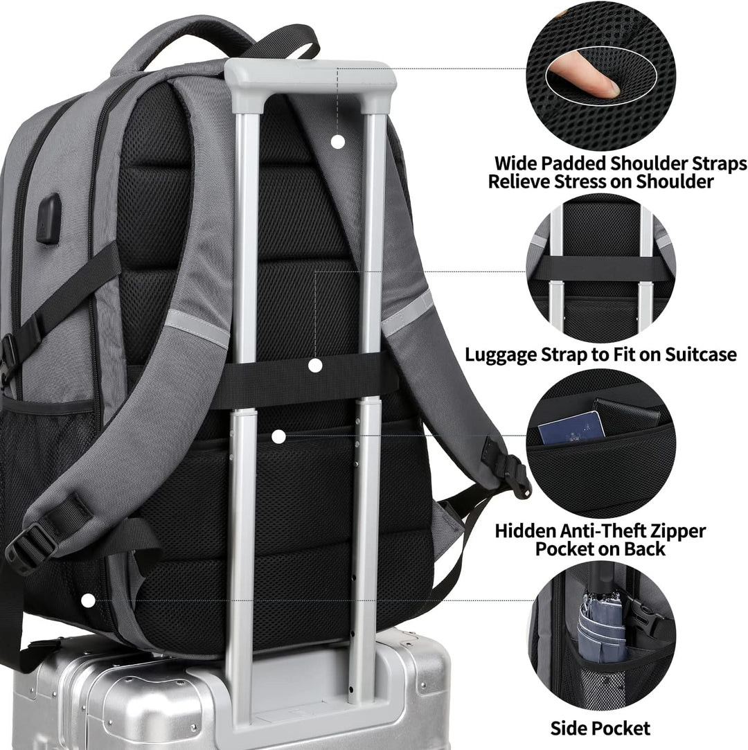Laptop Rucksack Herren, Gross Arbeit Rucksack 17.3 Zoll Laptoptasche für Schule mit USB Ladeanschlus