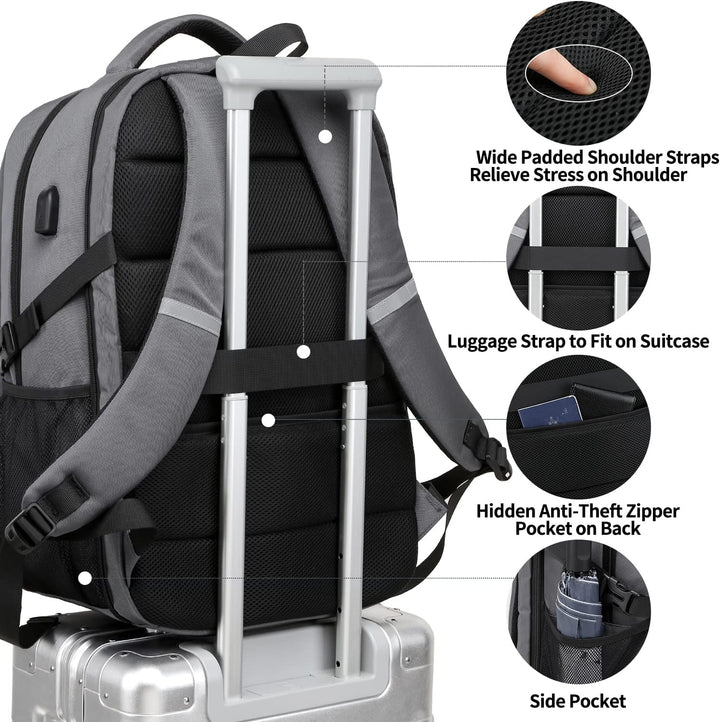 Laptop Rucksack Herren, Gross Arbeit Rucksack 17.3 Zoll Laptoptasche für Schule mit USB Ladeanschlus