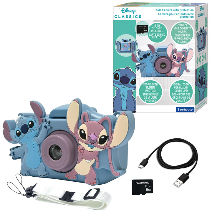 Lexibook, Disney Stitch, 4-in-1 Kamera für Kinder mit Schutz, Foto-, Video-, MP3- und Spielfunktione