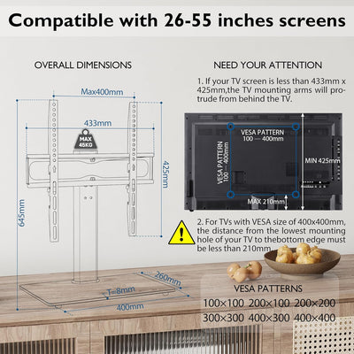 BONTEC TV Standfüsse TV Ständer Schwenkbar für 26-55 Zoll LCD LED OLED Plasma Flach & Curved Fernseh