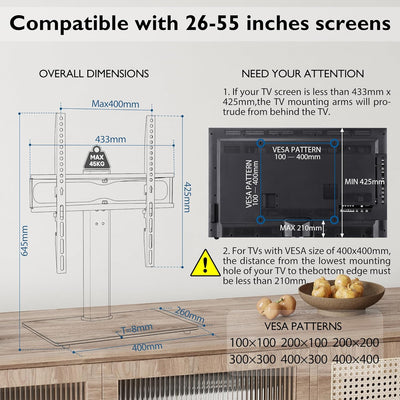 BONTEC TV Standfuss TV Ständer Schwenkbar für 26-55 Zoll LCD LED OLED Plasma Flach & Curved Fernsehe