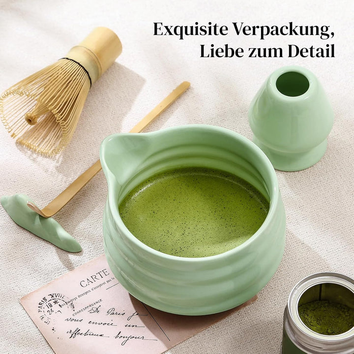 DOWAN Matcha Set, 7 Stück Matcha Tee Set, Matcha Zubehör Grün, Matcha Besen Set Keramik, Matcha Scha