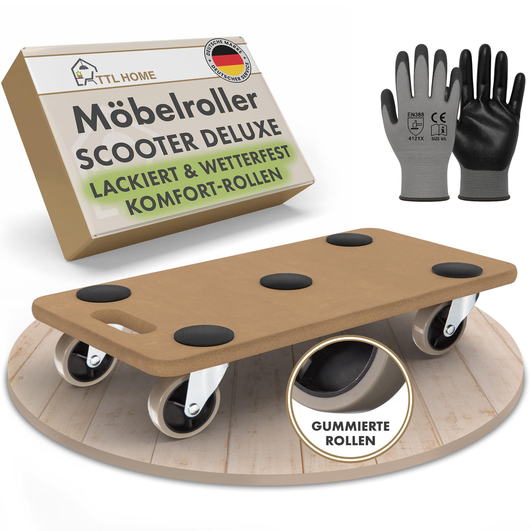 TTL Home Möbelroller Scooter Deluxe 58x30x11cm - 250kg Traglast lackiertes Rollbrett Transportroller