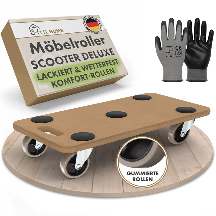 TTL Home Möbelroller Scooter Deluxe 58x30x11cm - 250kg Traglast lackiertes Rollbrett Transportroller
