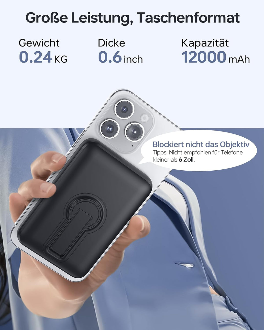 Powerbank für Magsafe, 12000mAh Magnetische Power Bank, PD 22.5W USB-A Ausgabe, Kabelloses Tragbares
