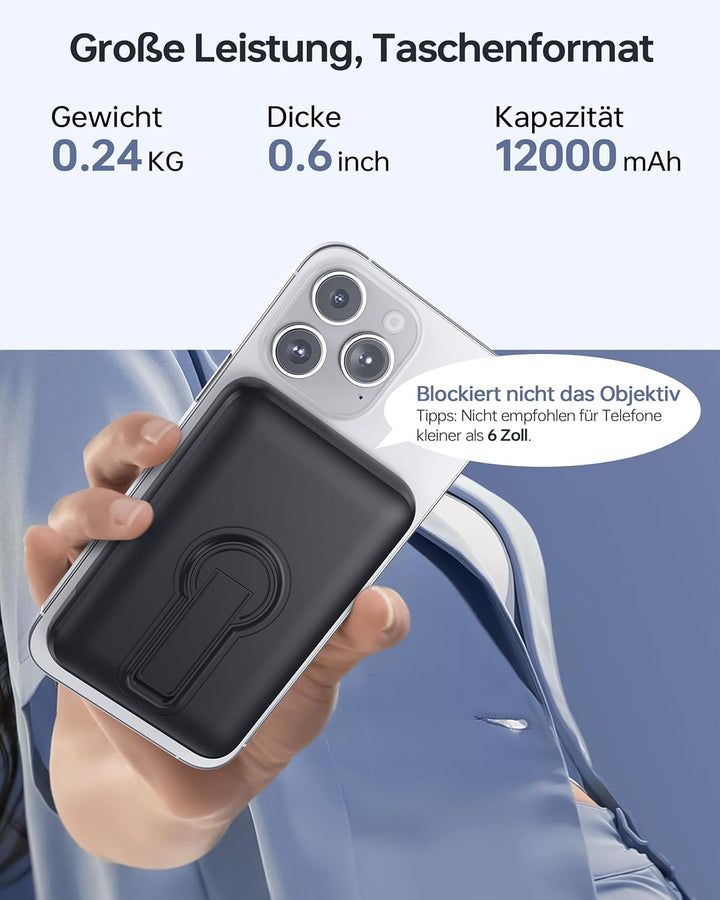 Powerbank für Magsafe, 12000mAh Magnetische Power Bank, PD 22.5W USB-A Ausgabe, Kabelloses Tragbares