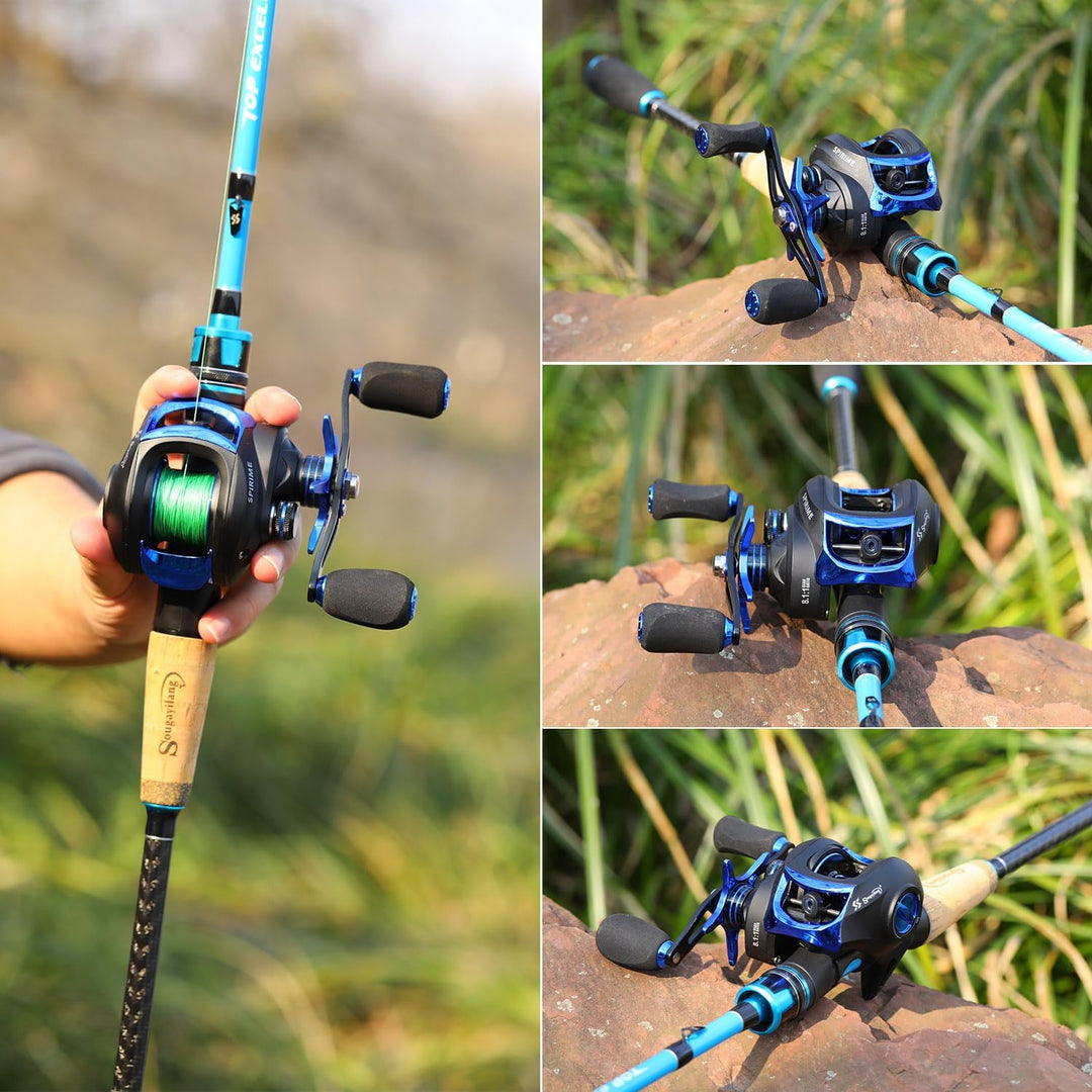 Sougayilang Casting Angelrute und Rollen-Kombi, 1.8m/2.1m MH Angelrute mit Baitcasting Rollen-Kombin