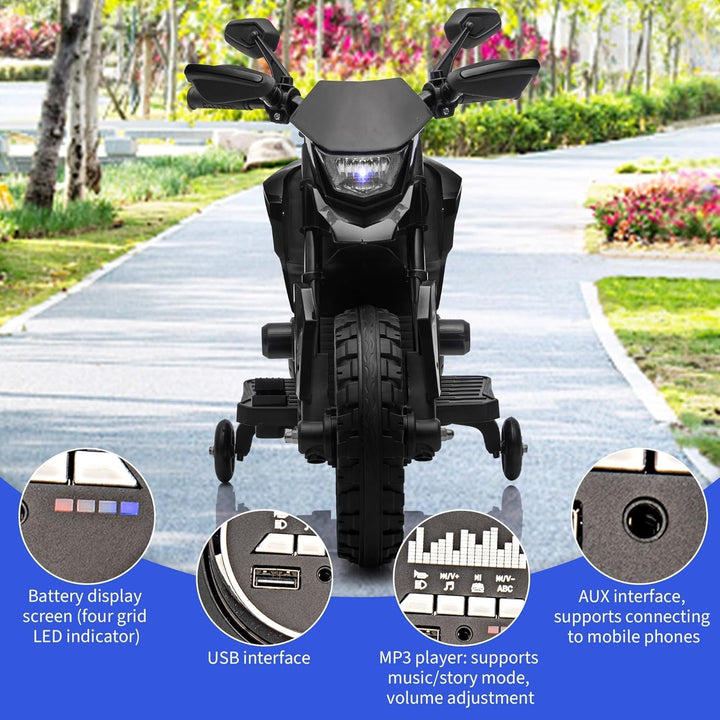 6V Elektro Motorrad Kinder, Kindermotorrad Mit 3 Geschwindigkeiten, Stützrädern, Max 6 Km/h, Bis Zu